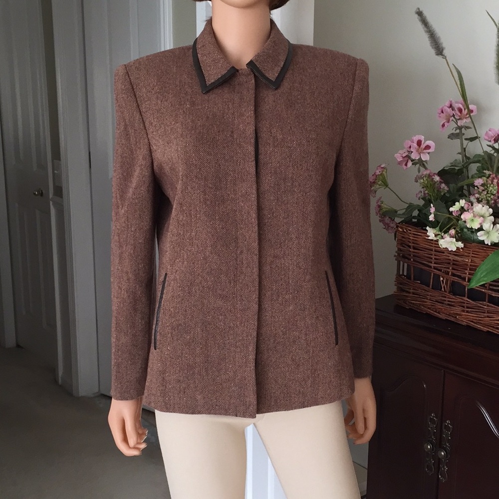 Vintage Kasper wool silk blended herringbone blazer - Picture 4 of 11